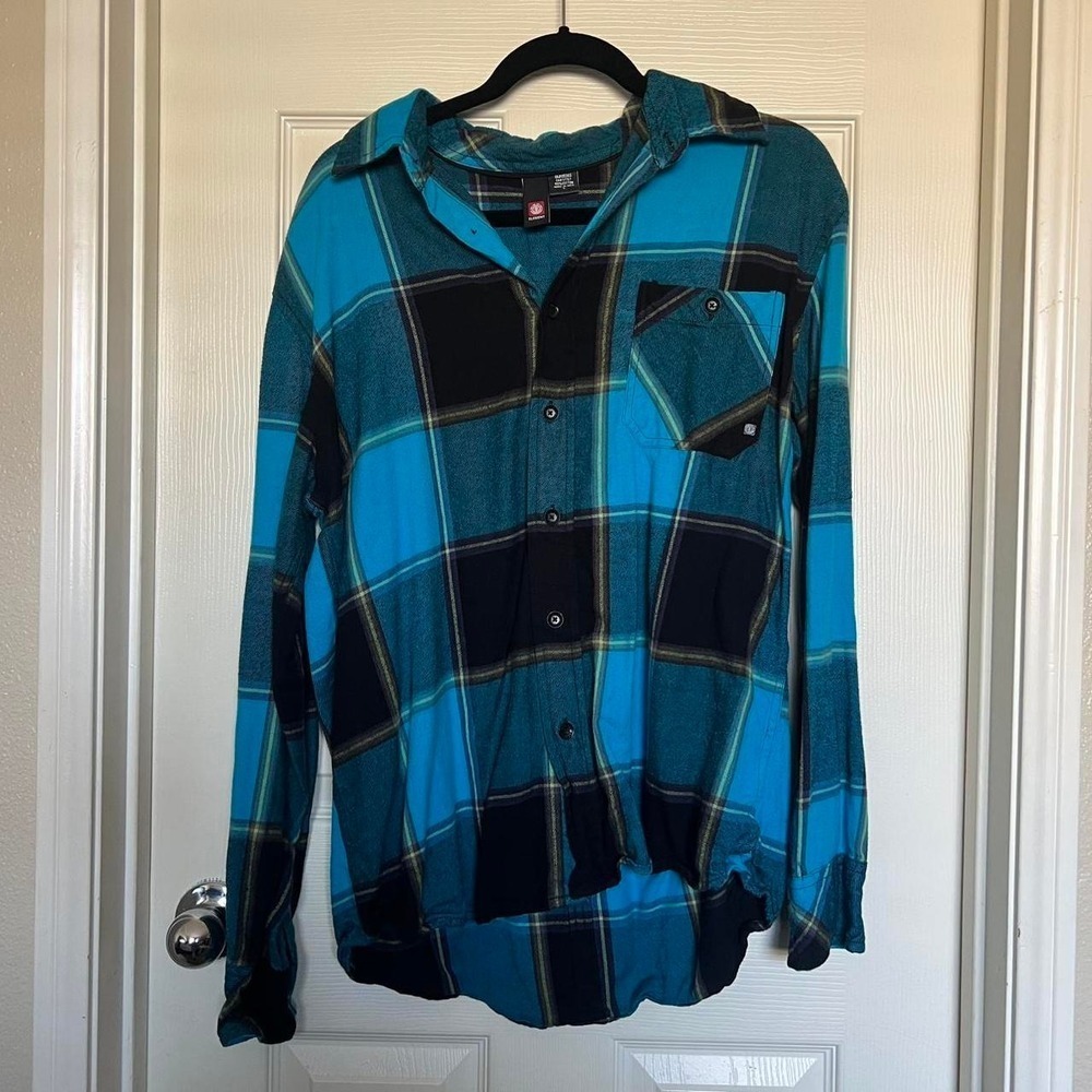 Element blue plaid button up shirt